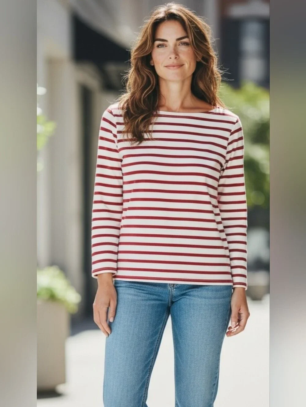 J. Crew Red & White Striped Long-Sleeve Tee